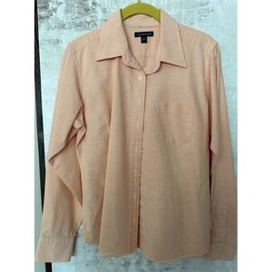 Lands End 100% Cotton Oxford Button Front L/S Shirt SMALL (6-8) Peach/Orange